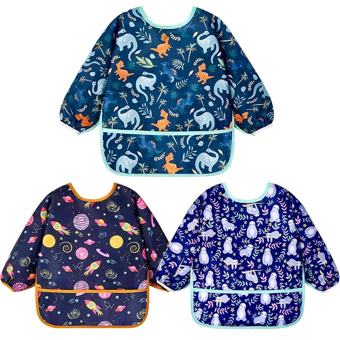 Lictin 3 Packs Baby Bibs for Boy or Girl, Cute Long Sleeve Bib, Waterproof Bibs by Lictin