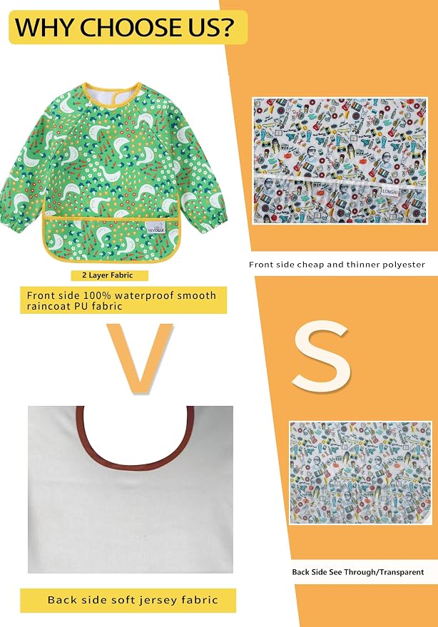 2 Pack Baby Bibs for Boy, Baby Bibs for Eating, Mess Proof Baby Bib, Full - Image 4