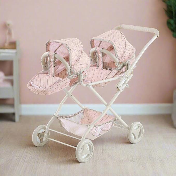 Olivia's Little World Twin Baby Doll Stroller, Double Bassinet Stroller Kids - Image 3