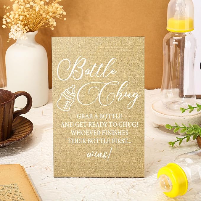 TrelaCo Cool Baby Shower Games Wooden Bottle Chug Sign Rustic Theme Gift Sets - Image 2
