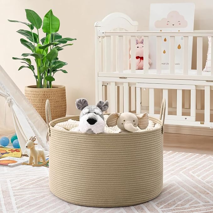 67L Storage Basket for Organizing, Cotton Rope Woven Blanket Basket, Toy - Image 2