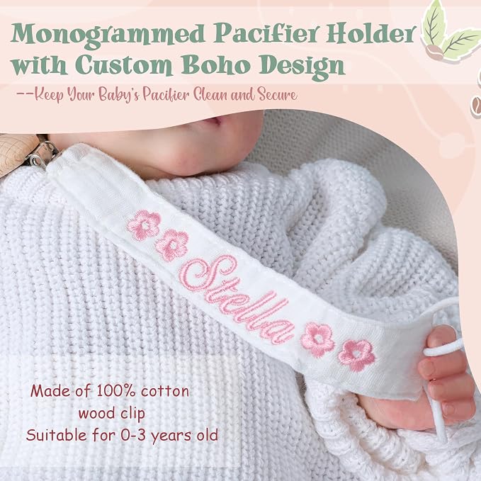 Personalized Bohemian Pacifier Clip Embroidered - Image 3