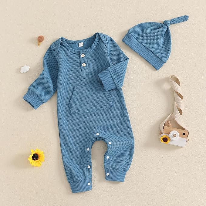 Kuriozud Newborn Infant Unisex Baby Boy Girl Clothes Button Romper Jumpsuit - Image 2