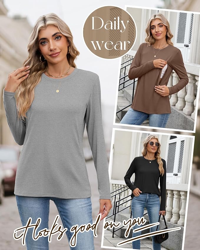 4 Pack Women's Nursing Breastfeeding Tops, Long Sleeve Maternity Shirts Loose - Image 5