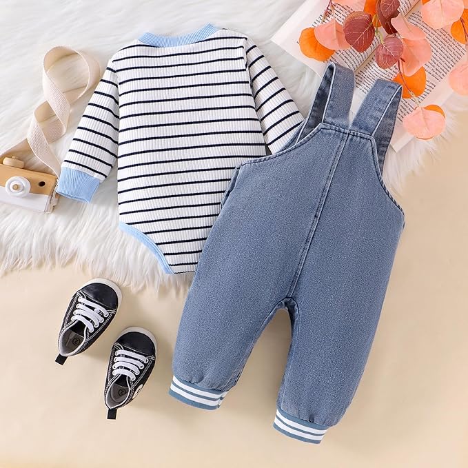 Baby Boy Clothes Fall Winter Outfits Long Sleeve Striped Romper Cute Cartoon - Image 3
