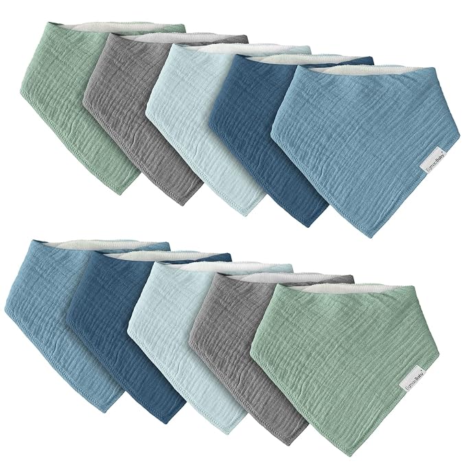 Muslin Baby Bibs for Boys Girls, 10 Pack Super Absorbent Baby Bandana Drool - Image 8