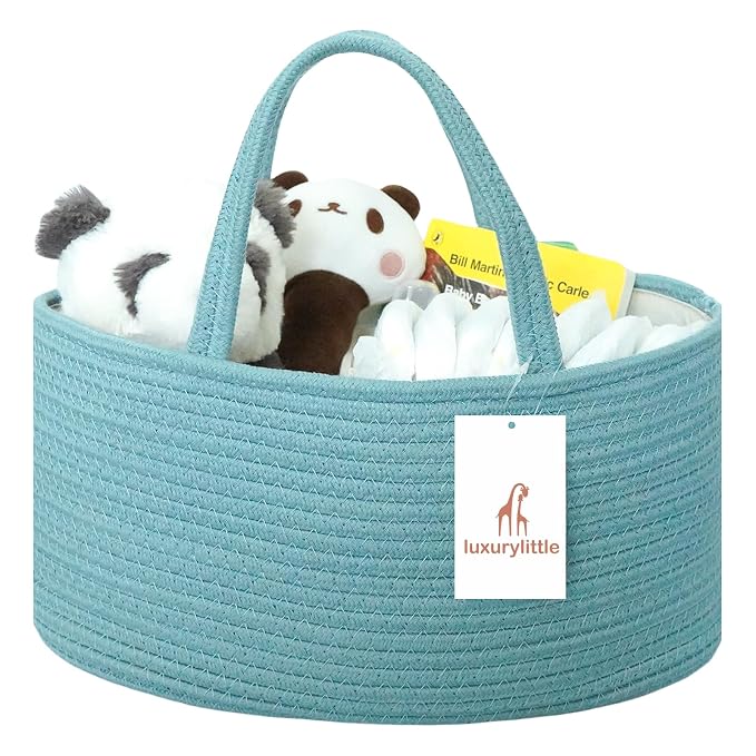 Baby Diaper Caddy Organizer, Extra Large Cotton Rope Nursery Diaper Basket by LuxuryLittle