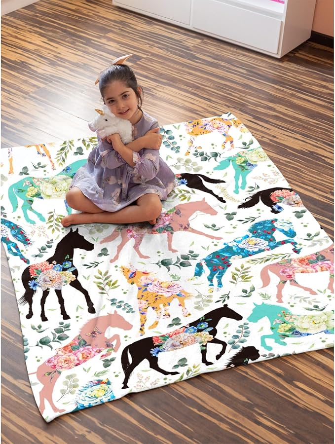 Colorful Floral Horse Throw Blanket - Image 6