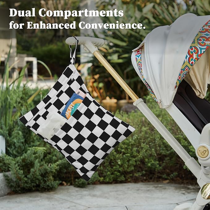 Black Checkered Waterproof Wet Dy Diaper Bag - Image 3