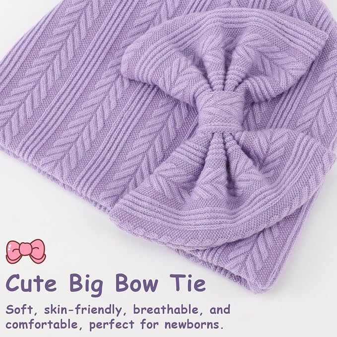 BQUBO Newborn Baby Hats Mittens Set Hospital Hat Beanie Infant Bow Hats Baby - Image 6
