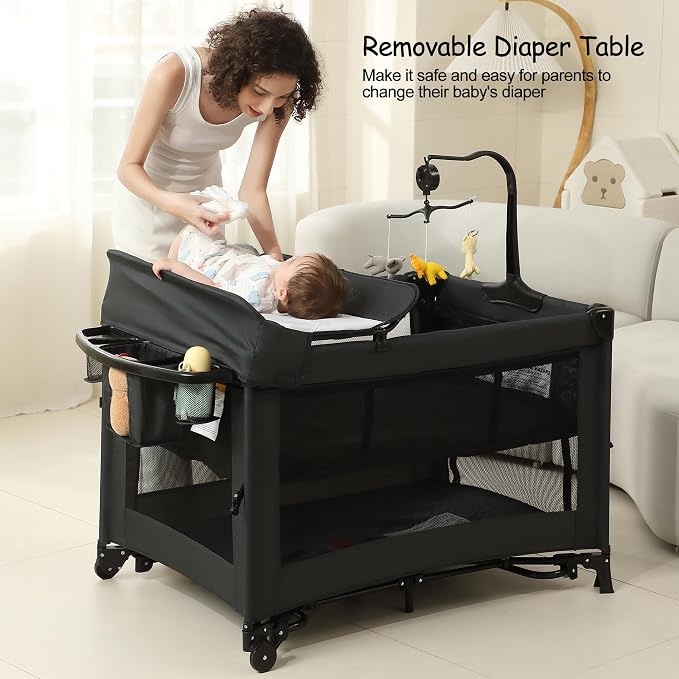 5 in 1 Pack and Play, Baby Bassinet Bedside Sleeper, Baby Playard, Bedside Crib - Image 3