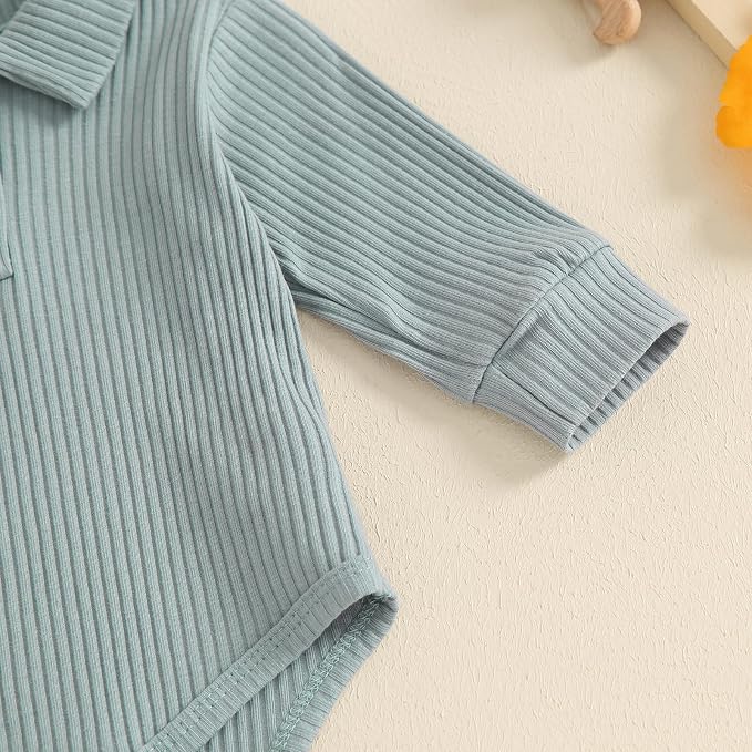 Newborn Baby Boy Girl Clothes Ribbed Knitted Long Sleeve Romper Pants Solid - Image 5