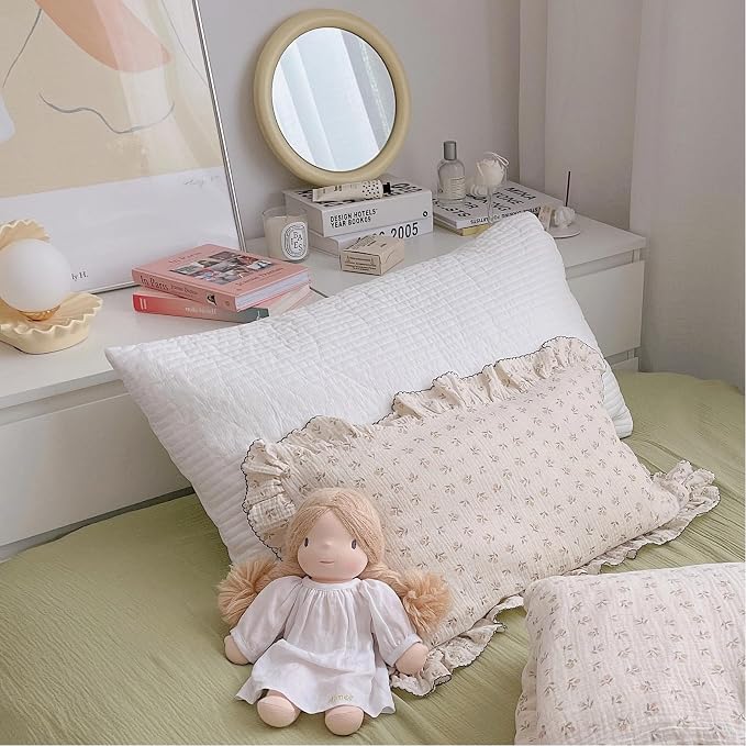 BuLuTu Cotton Muslin Kids Toddler Pillowcase Sprout Pattern, Shabby Chic - Image 3