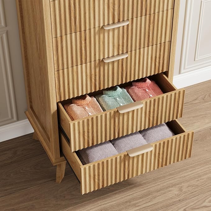 QUW Fluted 6 Drawer Dresser for Bedroom, Modern Tall Chest of Drawers - Image 6