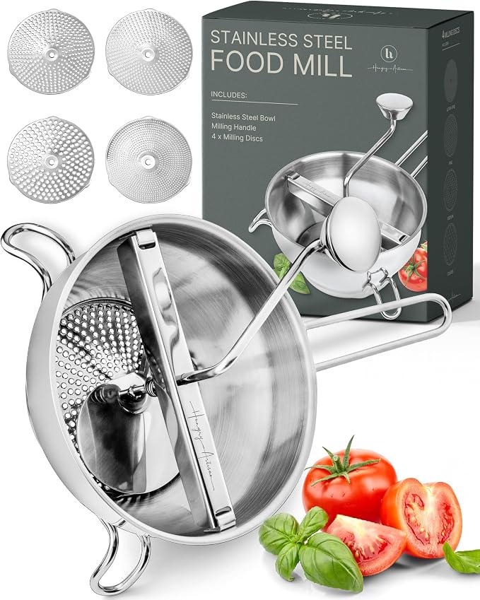 Upgraded 4-Disc Stainless Steel Food Mill – Ergonomic Rotary Design by TheHungryArtisan