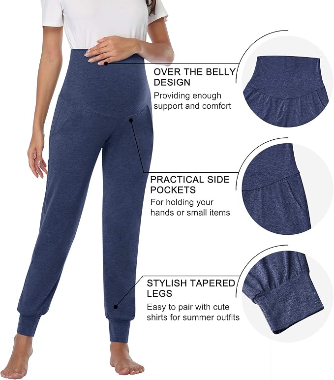 AMPOSH Women's Maternity Pants Stretchy Lounge Workout Pants Casual Loose Comfy - Image 2
