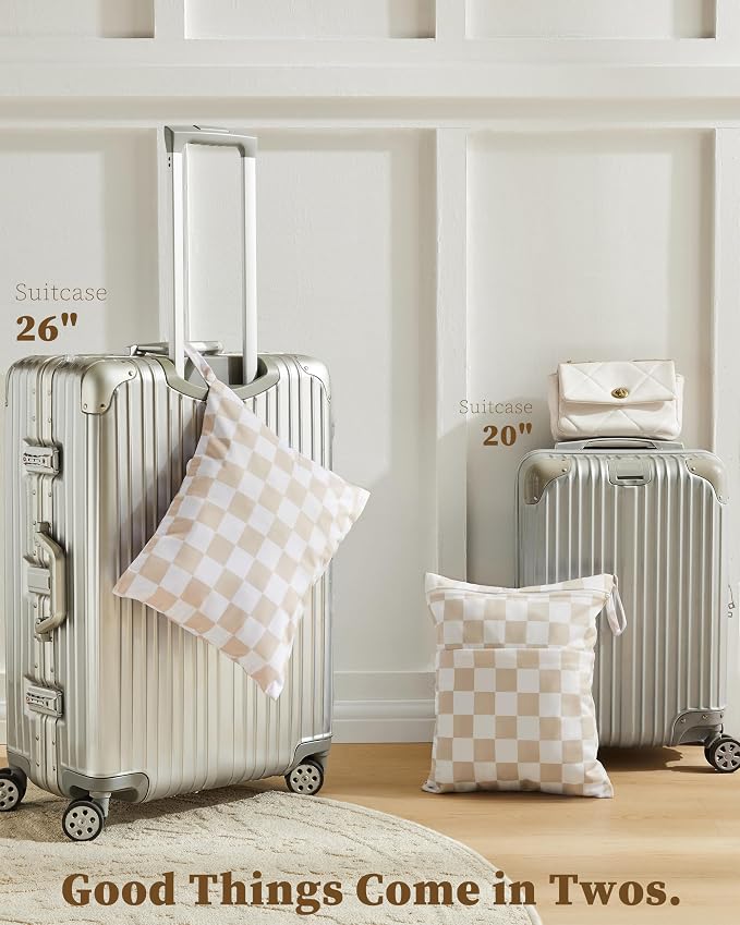 Beige Khaki Checkered Waterproof Wet Dy Diaper Bag - Image 5