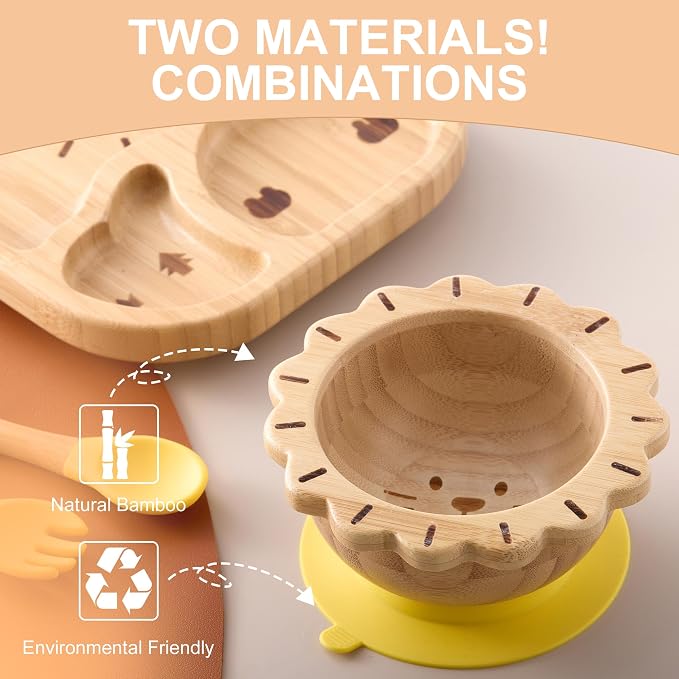 Suction Plates Bowls Set for Baby Toddler Non-Toxic Bamboo Feeding Set - Image 4