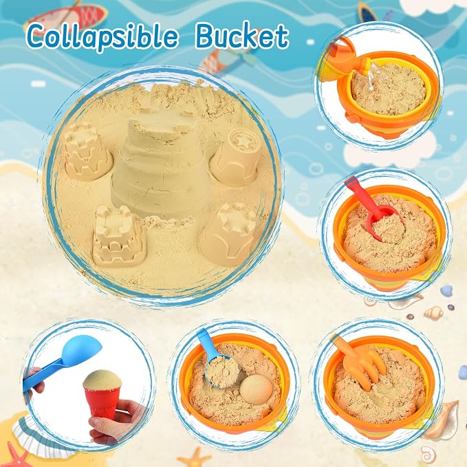Beach Toys Set for Kids, Collapsible Sand Bucket and Shovels Set - Image 5