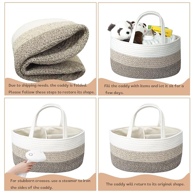 Baby Diaper Caddy Organizer, Extra Large Cotton Rope Nursery Diaper Basket - Image 6