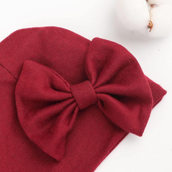 BQUBO Newborn Baby Girls Hats Mittens Set Hospital Hat Beanie Infant Bow Hats - Image 4