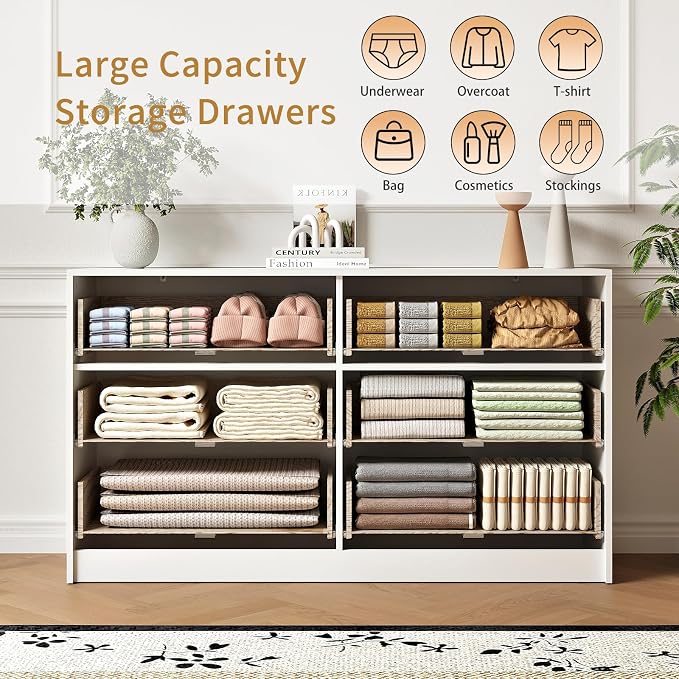 6 Drawers Fluted Dresser for Bedroom, Large Floor Chest of Drawers, Modern Long - Image 5