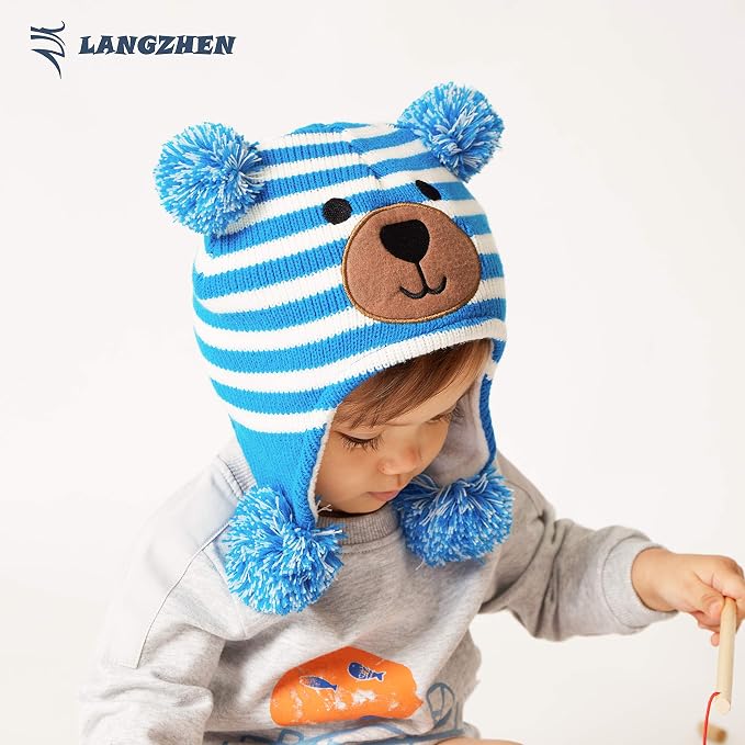 LANGZHEN Toddler Kids Infant Winter Hat, Earflap Knit Warm Cap Fleece Lined - Image 4