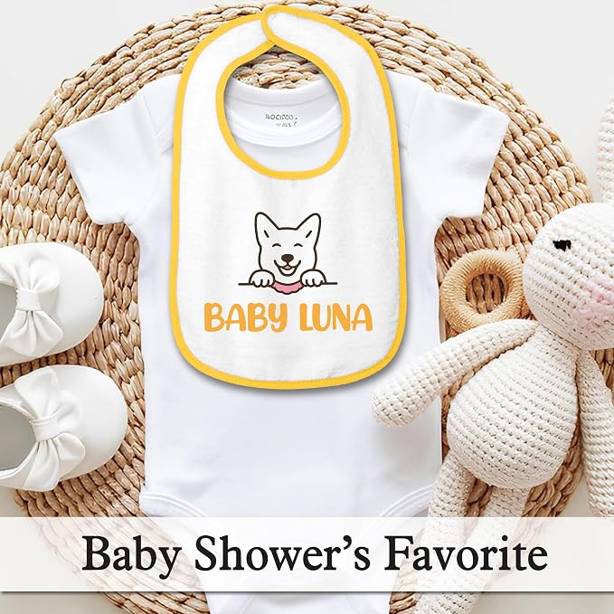 Personalized Baby Bib – Soft Cotton Terry, Cute Jindo Dog Design - Image 5