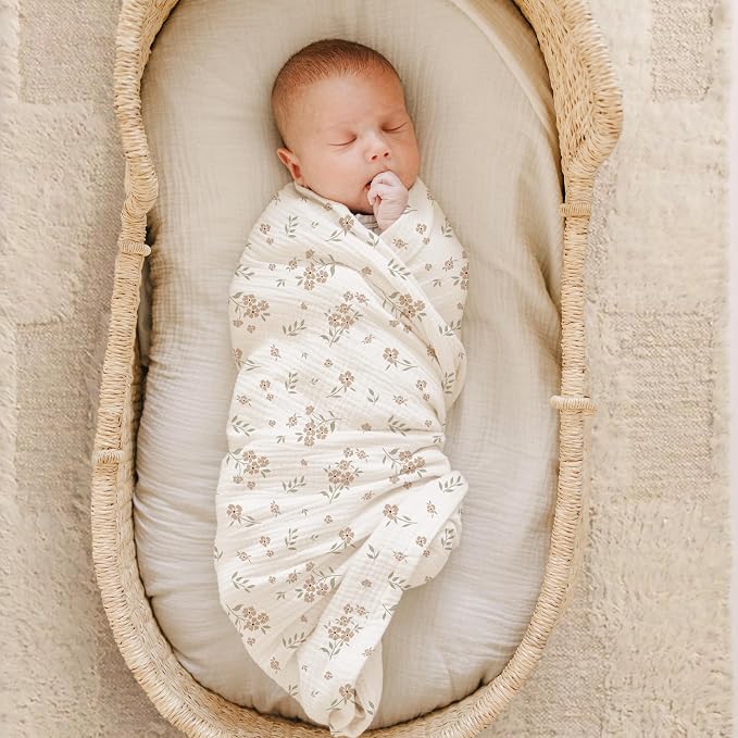 Konssy Muslin Swaddle Blankets for Boys Girls, 2 Pack Receiving Baby Blanket - Image 3