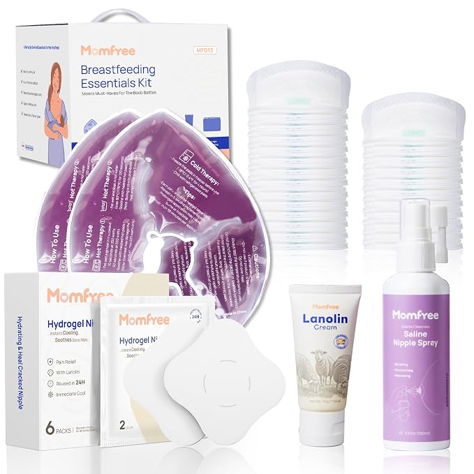 Breastfeeding Essentials Kit for Nursing Moms Nipple Relief, 60 Piece Gift Set by Momfree