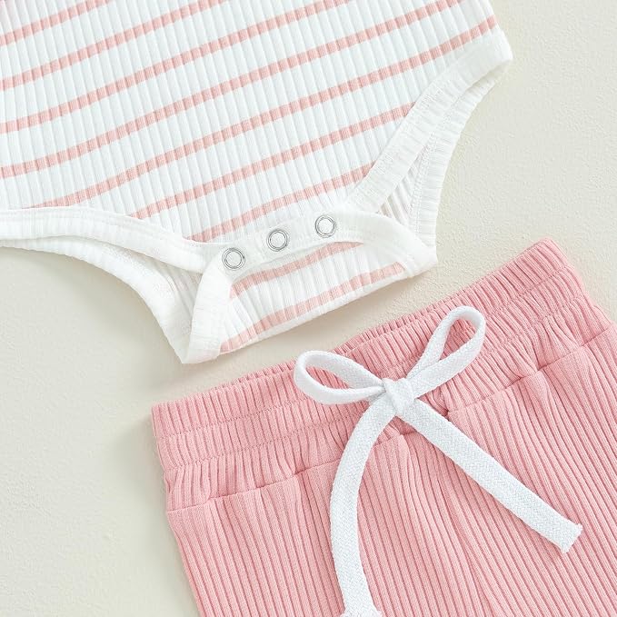 Newborn Baby Boy Girl Clothes Ribbed Knitted Long Sleeve Romper Pants Solid - Image 5