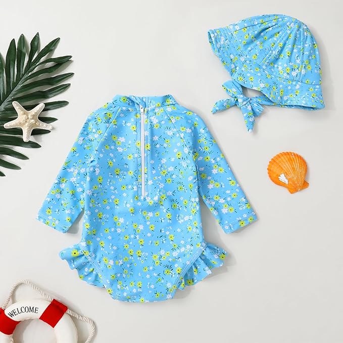 Infant Baby Girl Swimsuit One-Piece Long Sleeve Rash Guard - Image 3