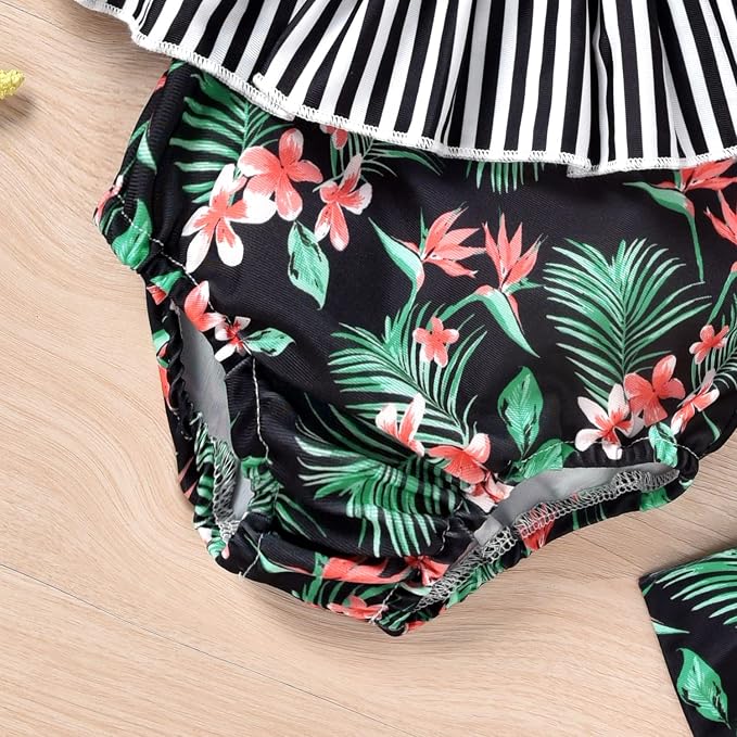 Toddler Baby Girls Ruffles Bikini One Piece Swimsuits Floral Off Shoulder - Image 5