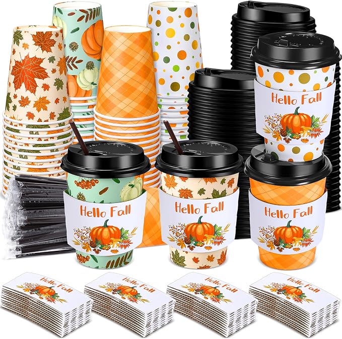 Lallisa 100 Sets Fall Thanksgiving Coffee Cup Bulk by Lallisa
