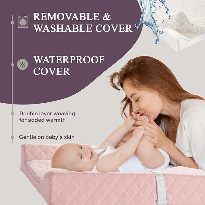 Organic Cotton Contoured Baby Changing Pad w/Waterproof Foam Mattress, Includes - Image 4