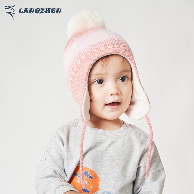 LANGZHEN Toddler Kids Infant Winter Hat, Earflap Knit Warm Cap Fleece Lined - Image 2