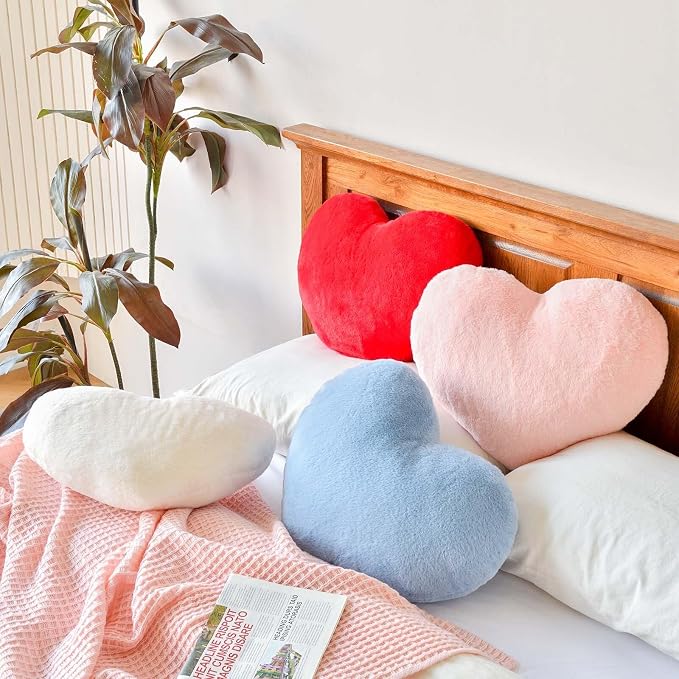 Dusty Blue Heart Pillows, Cute Heart Decorative Pillow, Heart Shaped Throw - Image 5