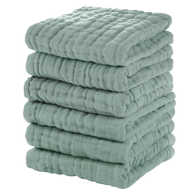 Muslin Baby Washcloths 6 Pack, 100% Cotton Wash Cloths by Unnivoll