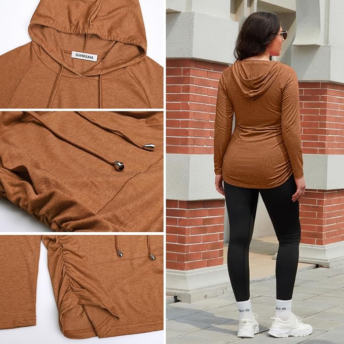 GINKANA Maternity Hoodie Long Sleeves Shirts Casual Maternity Top Pregnancy - Image 6