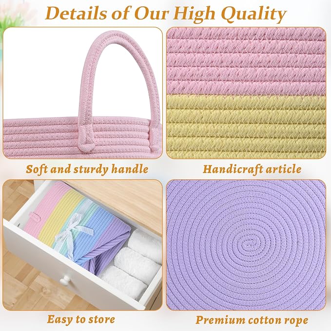52L Rainbow Storage Basket for Organizing, Cotton Rope Woven Blanket Basket - Image 8