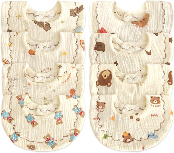 Baby Bibs Muslin Bibs 8 Pack for Drooling and Teething for Unisex Girls Boys by DOSMINE