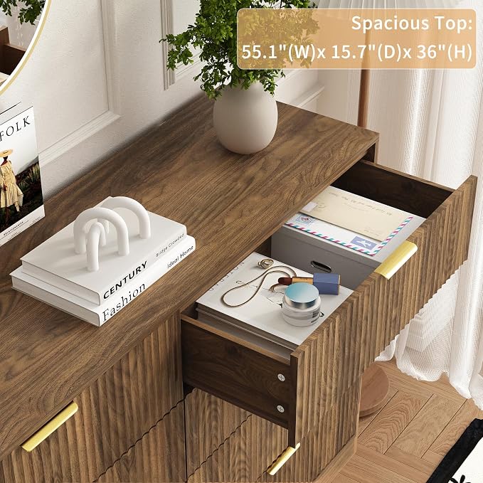 8 Drawer Dresser for Bedroom, Modern Fluted Double Dresser, Mid Century Wooden - Image 5