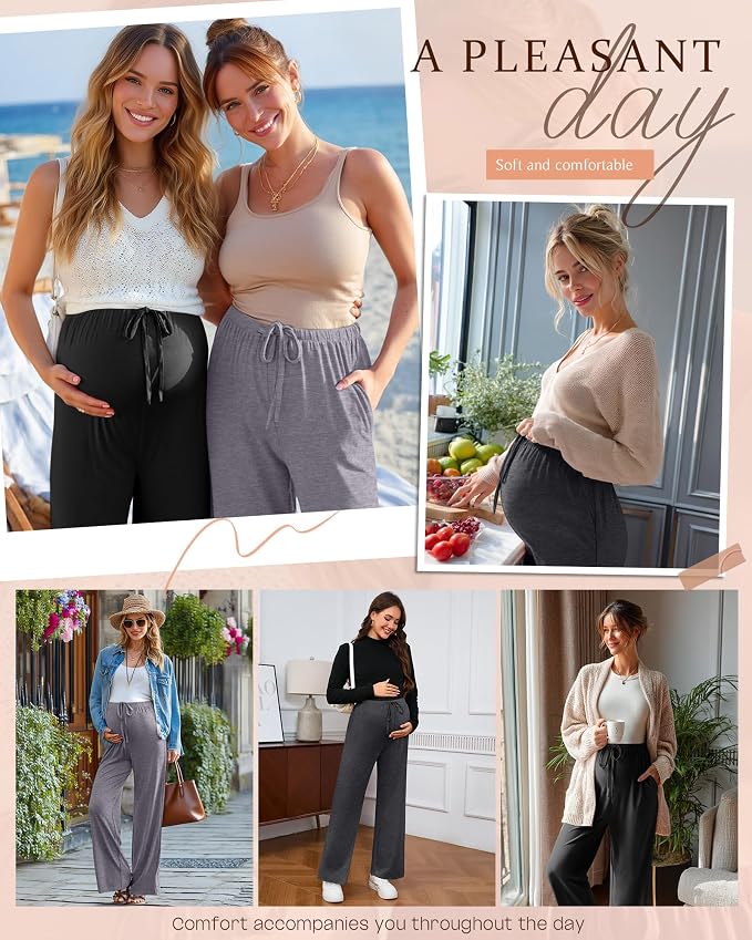 3 Pack Maternity Pants for Women Over The Belly Lounge Work Pregnancy Pants - Image 5