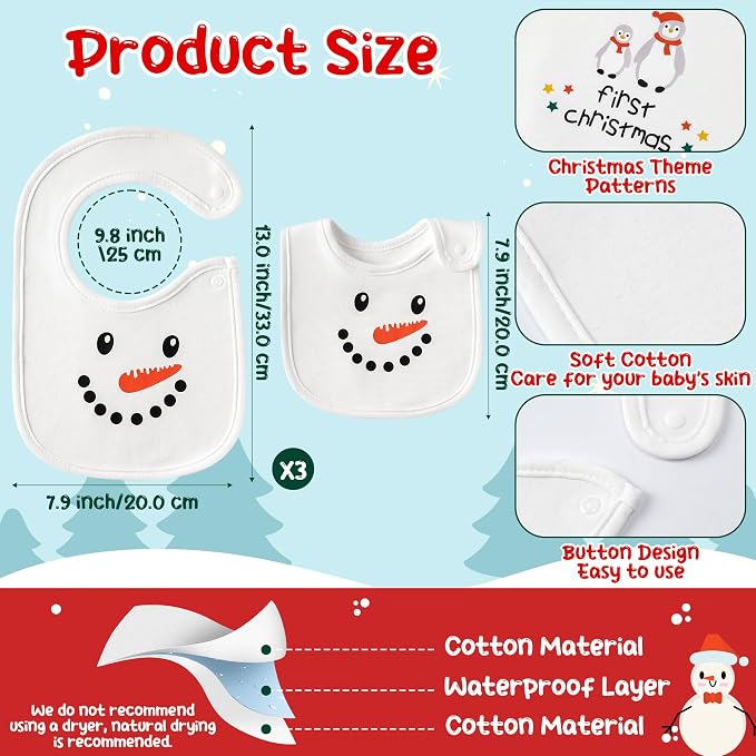 3Pcs Christmas Baby Cotton Bibs - Image 2