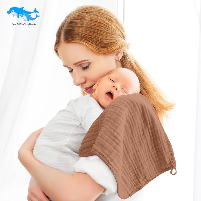 SWEET DOLPHIN 12 Pack Muslin Burp Cloths Large 100% Cotton Burping Clothes - Image 2
