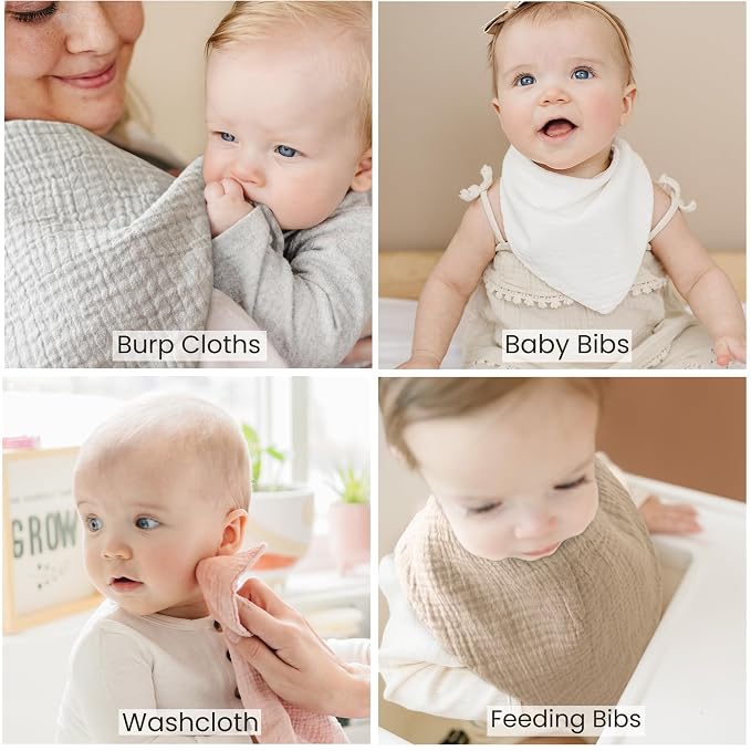 Konssy Muslin Baby Bibs 10 Pack Baby Bandana Drool Bibs 100% Cotton - Image 4