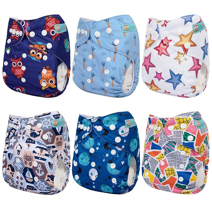 ALVA 6 Pack Cloth Diaper with 12 Inserts One Size Adjustable Washable Reusable - Image 4