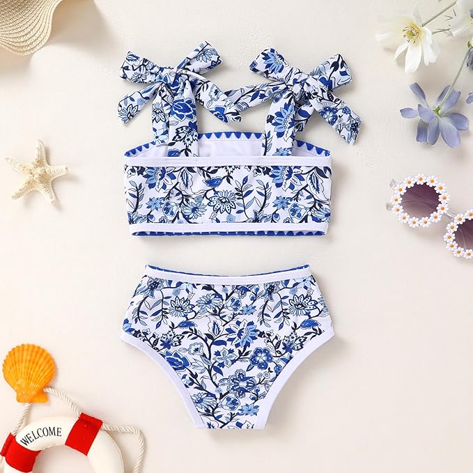YOUNGER TREE Toddler Girls Two Pieces Swimsuit Color Block Stripe Swimwear - Image 3