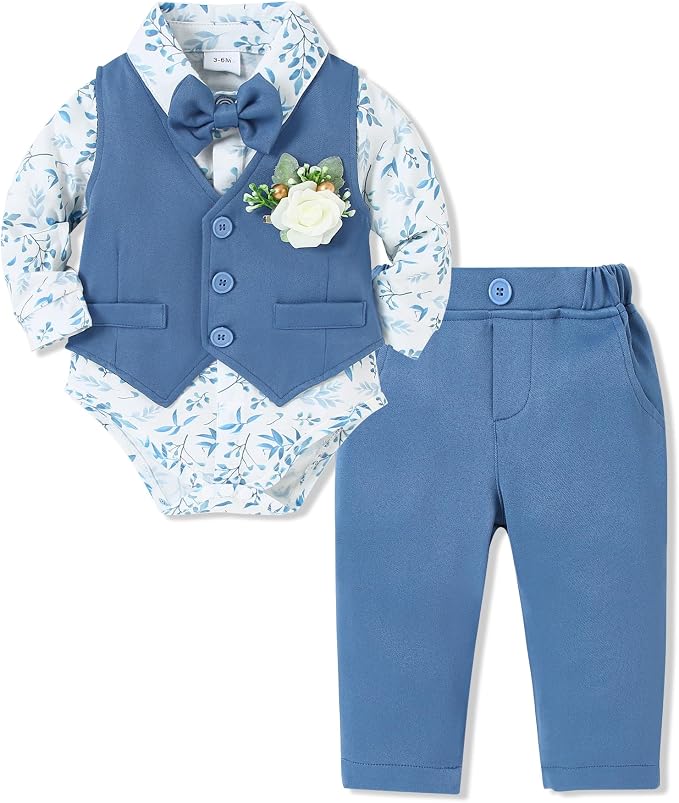 SANMIO Baby Boy Clothes Suits Infant Gentleman Outfit Collared Dress by SANMIO