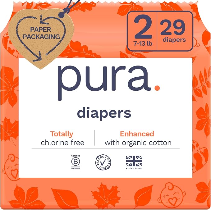 Pura Hypoallergenic Diapers, Size 2 Totally Chlorine Free, Wetness Indicator by MyPura